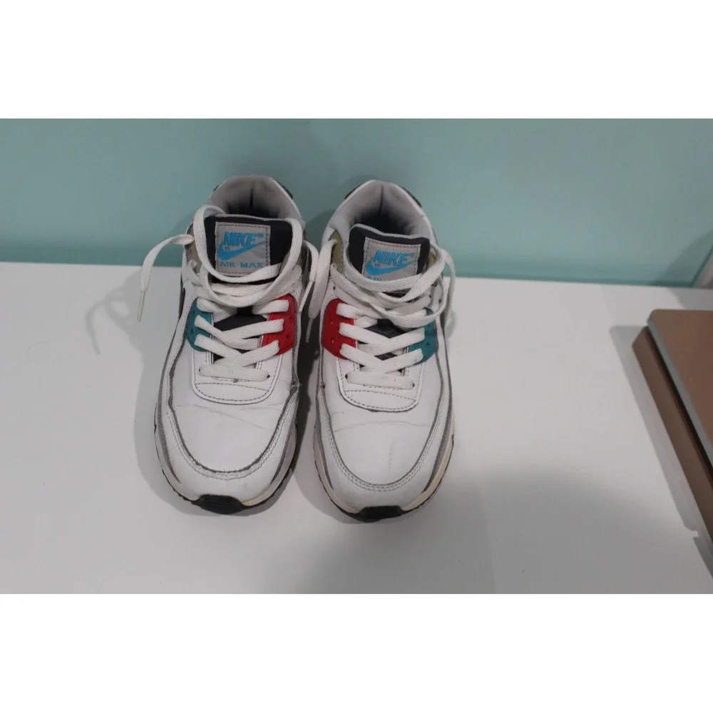 Nike Air Max 90 Kids Sneakers White Grey Red Teal CD6864-108 Size 5Y